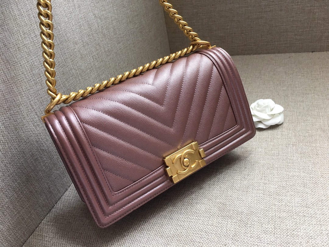 Caviar Medium Boy Handbag Flap Bag A67086 Grape Purple/Gold